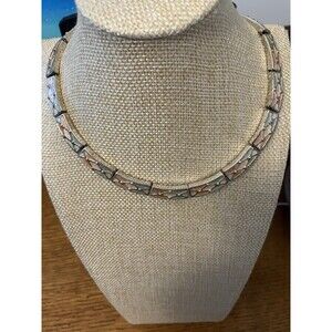 Vintage pastel necklace choker blue peachy pink Metal Enamel